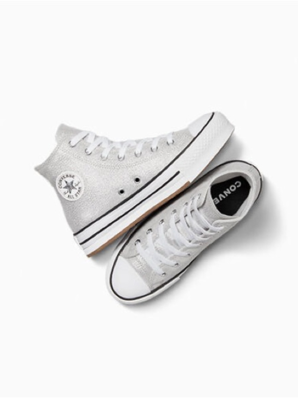 Converse Kids High Top Sneakers in Silver Glitter